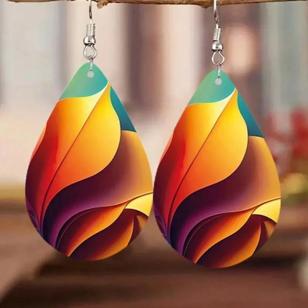 3For$20 Rainbow Leaf 🍂 Print Wood Earings NEW